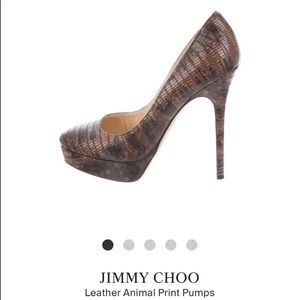 Jimmy Choo Round Toe Snakeskin Animal Print High Heels Pumps Platforms